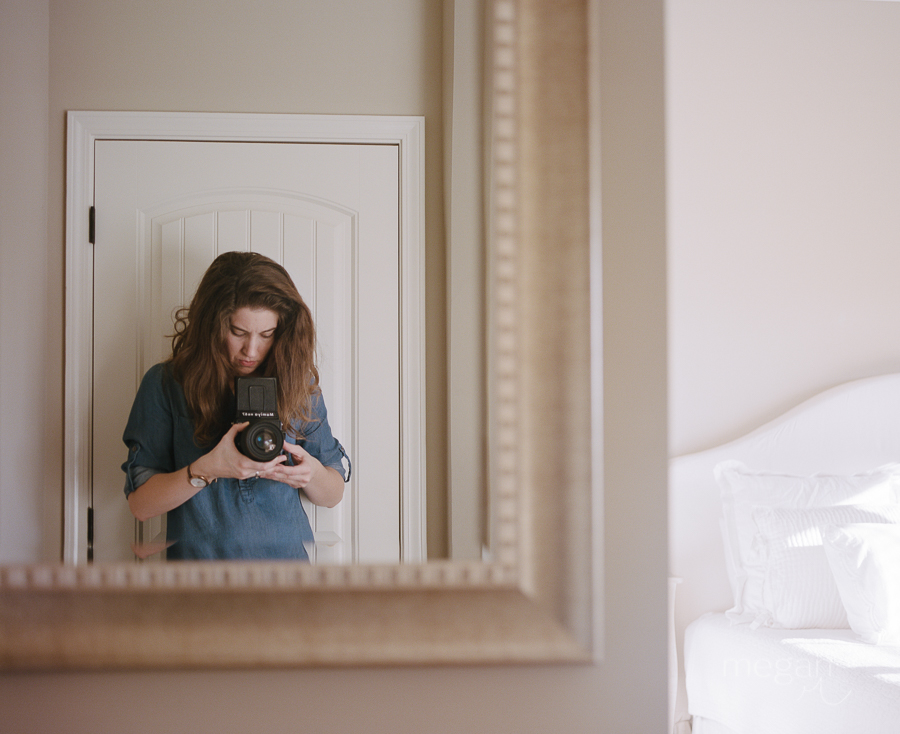 self portrait in mirror shot on mamiya rb67 proSD on portra 400 medium format film